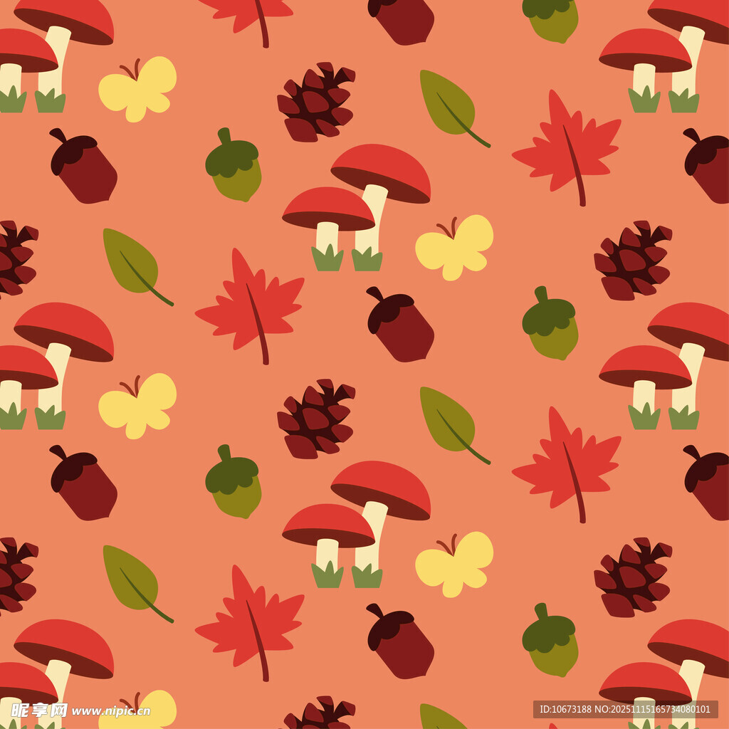 秋季蘑菇树叶图案背景