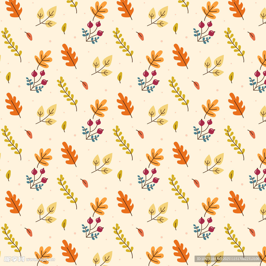秋季花卉叶子无缝图案