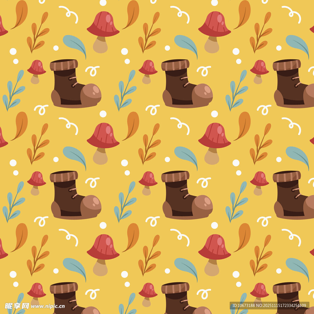 秋日蘑菇靴子图案背景