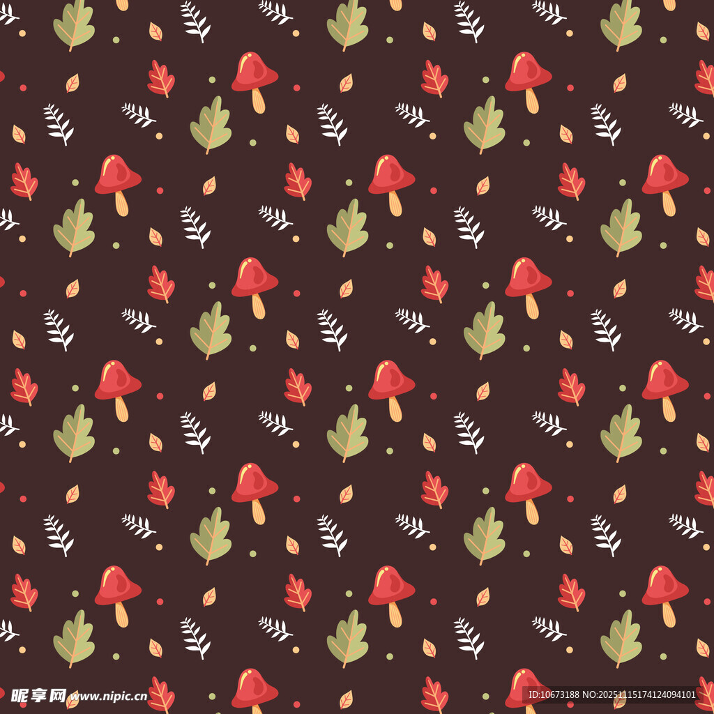 蘑菇图案深色背景无缝花纹