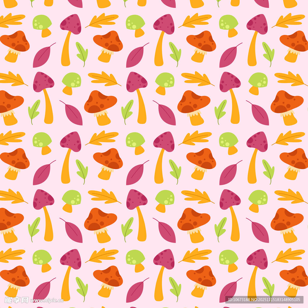 多彩蘑菇图案无缝背景图