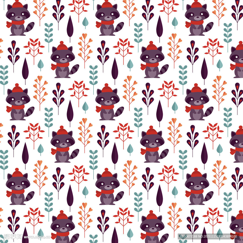 可爱动物植物图案背景