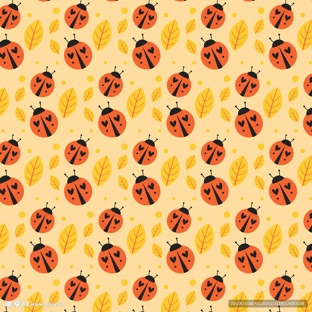 瓢虫与秋叶图案背景