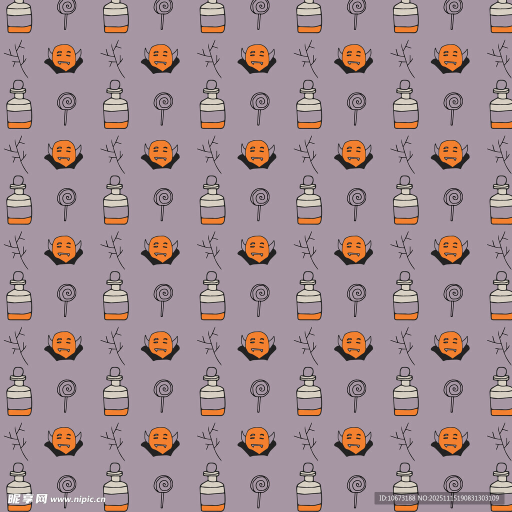 紫色背景万圣节元素图案