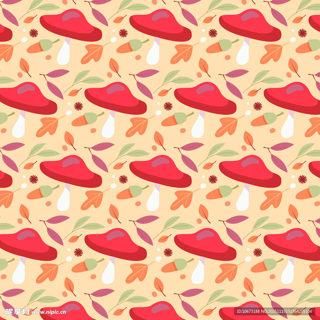 蘑菇图案的多彩背景纹理