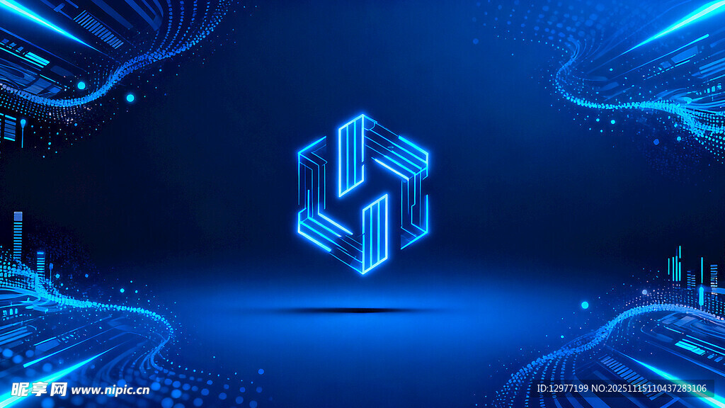 蓝色炫酷编程符号科技画面