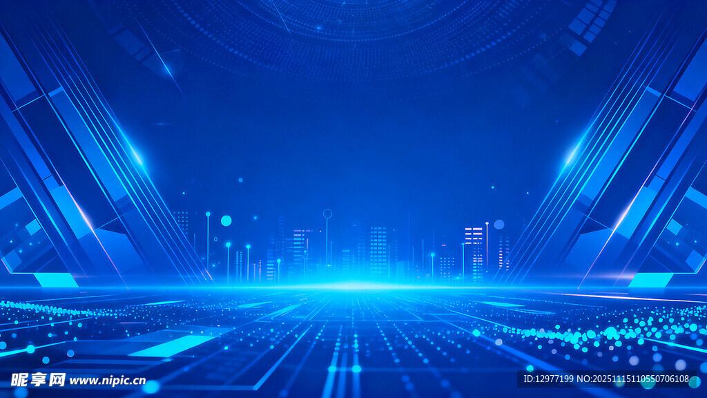 科技感蓝色未来城市背景
