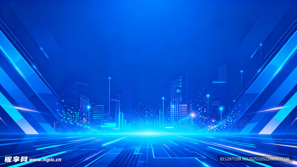 科技感蓝色未来城市道路