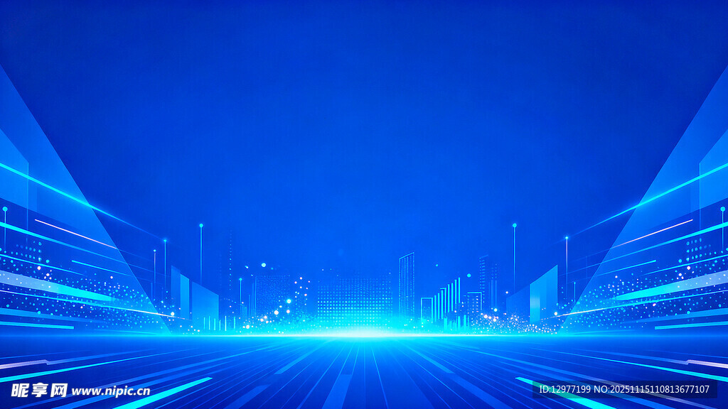 科技感蓝色未来城市夜景