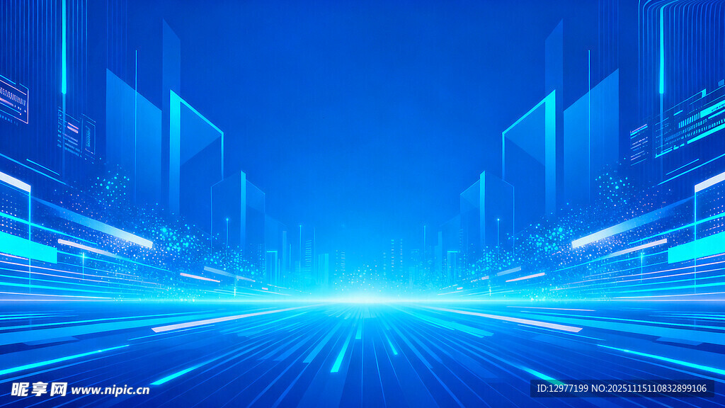 科技感蓝色未来城市背景