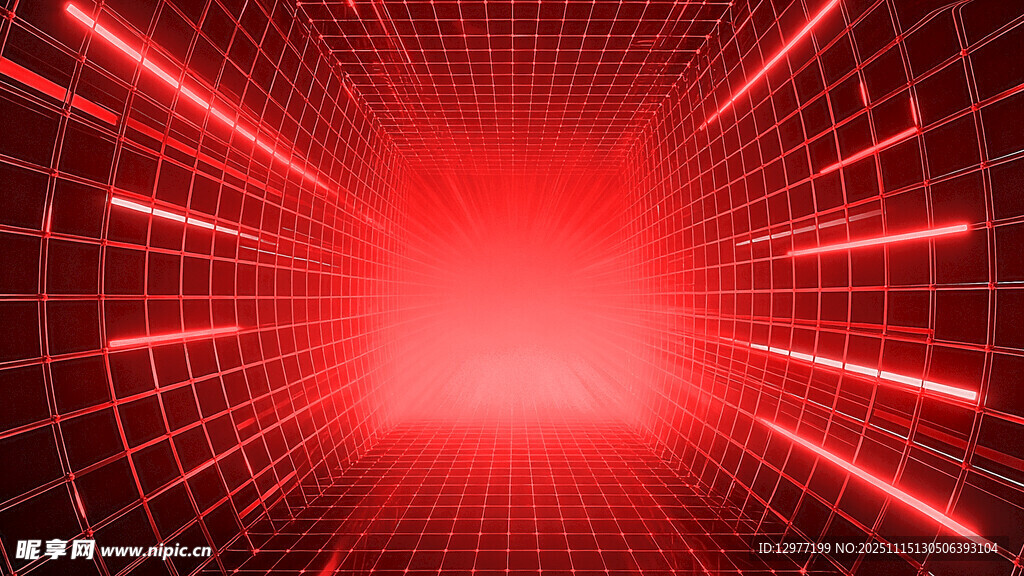 红色光线网格科技背景图