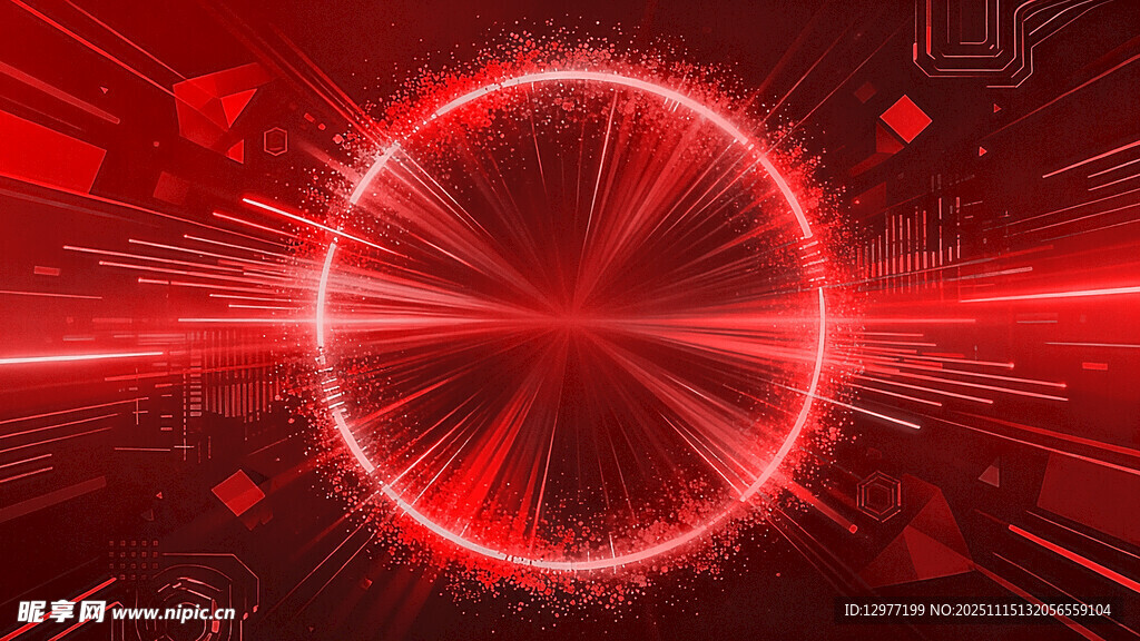 红色炫光圆形科技背景图