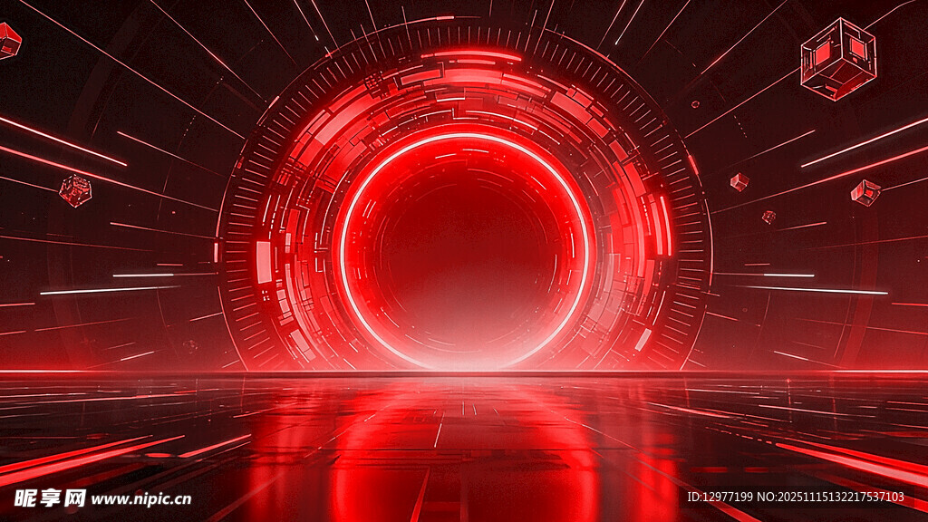 红色科幻风未来空间场景
