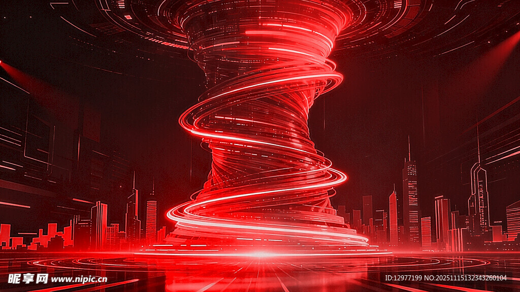 炫彩红色螺旋光影城市景观