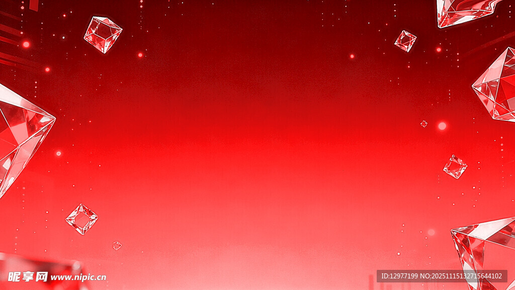 红色背景散落透明冰块
