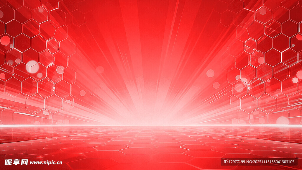 红色科技感光芒背景图