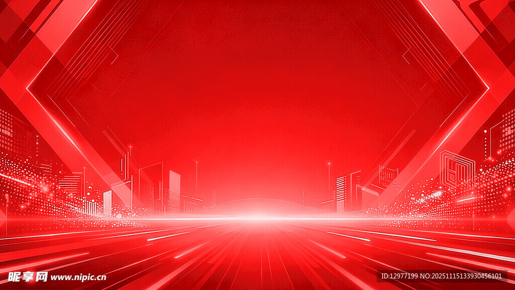 红色科技风几何光影背景