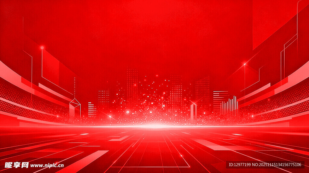 红色科技感未来城市背景