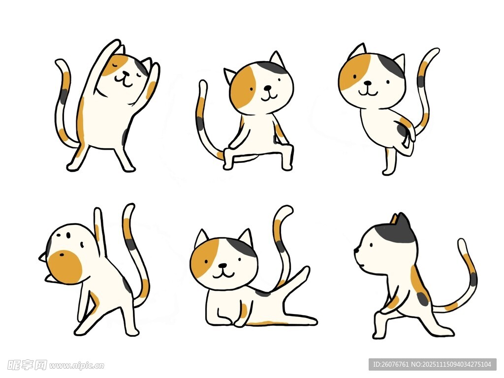 可爱猫咪的趣味瑜伽姿态