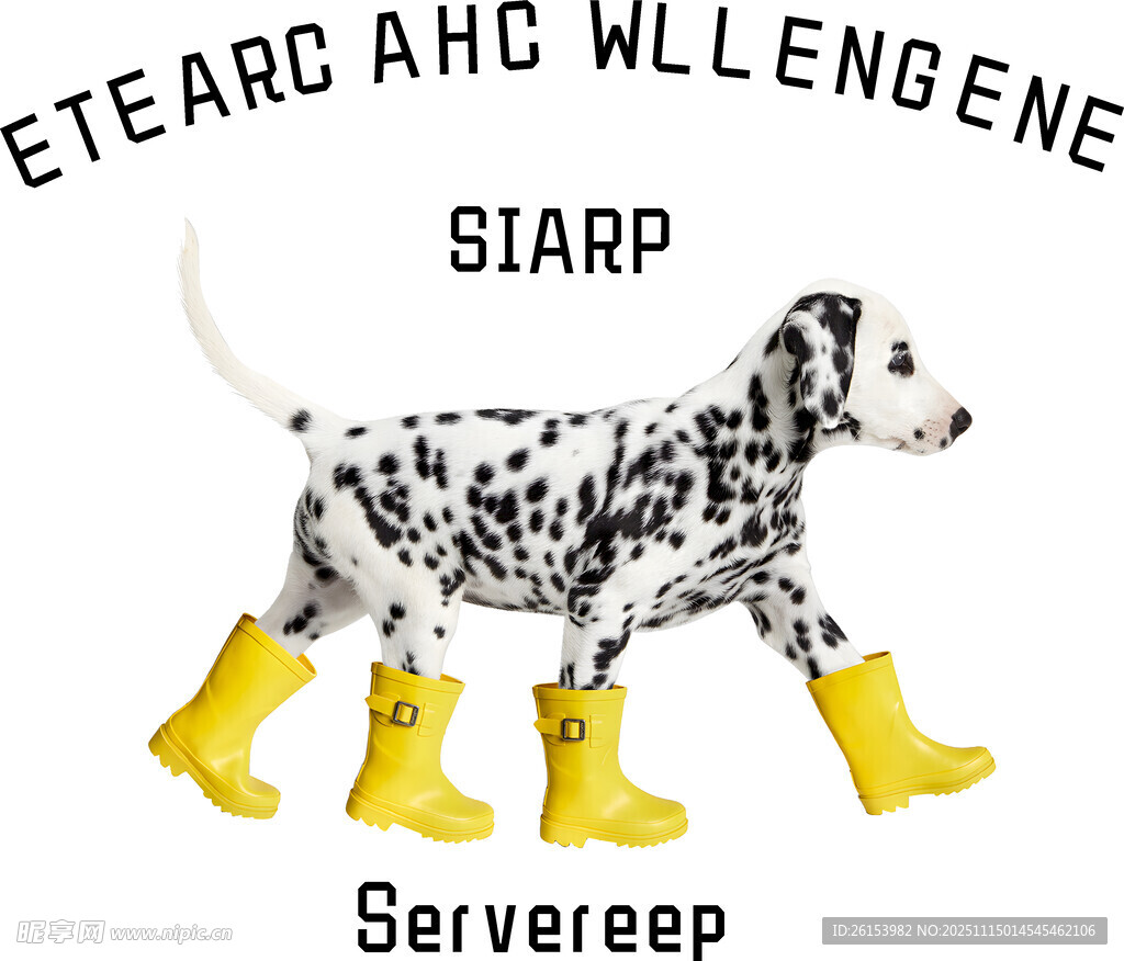 穿黄雨靴的斑点小狗白墨 直喷 