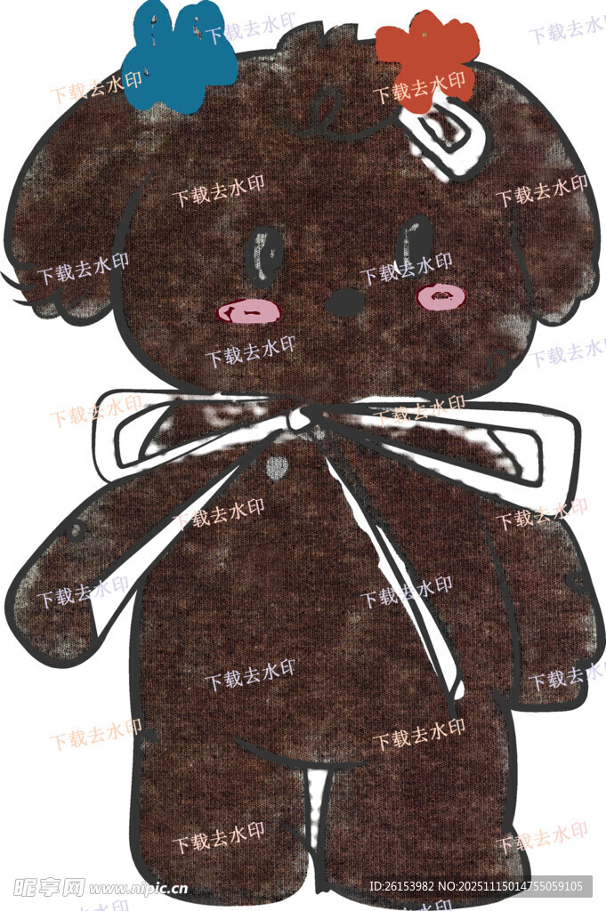 可爱棕色布艺小熊玩偶白墨 直喷