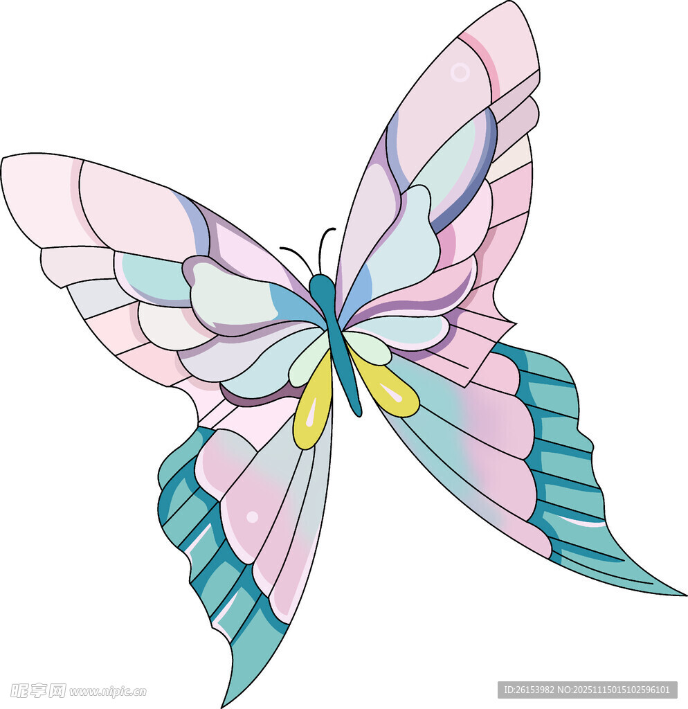 彩色梦幻蝴蝶插画图案白墨 直喷