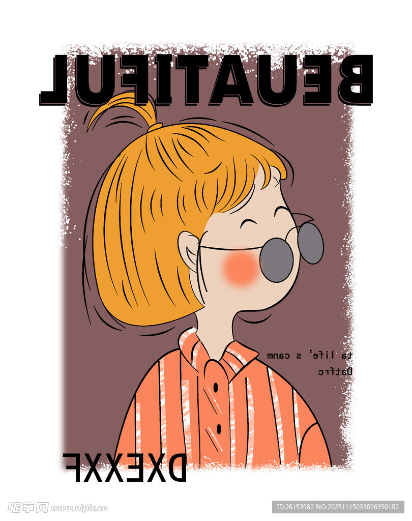 戴口罩的卡通短发女孩 白墨 直