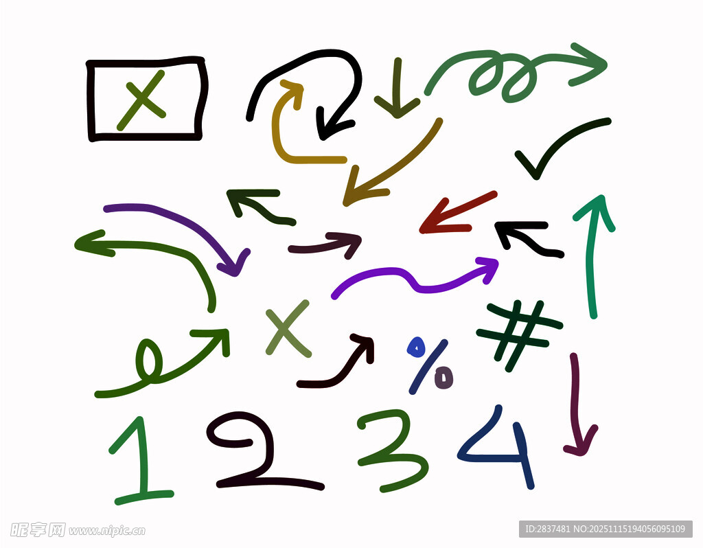 手绘箭头与数字符号 