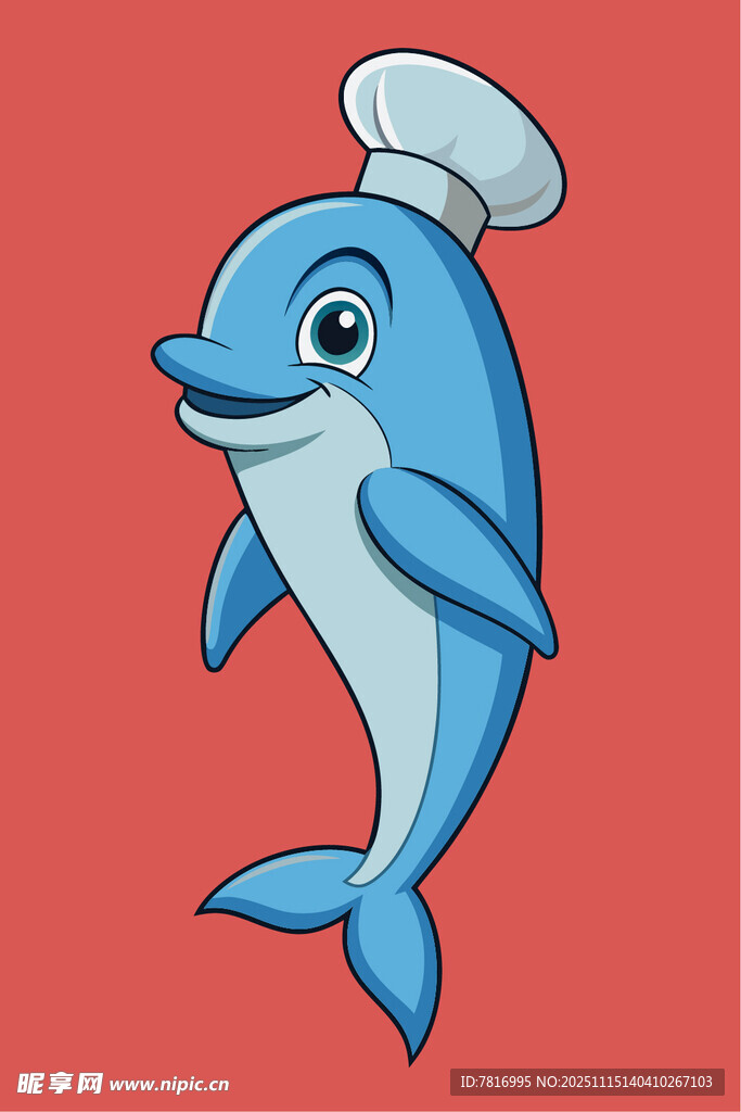 戴厨师帽的可爱小海豚