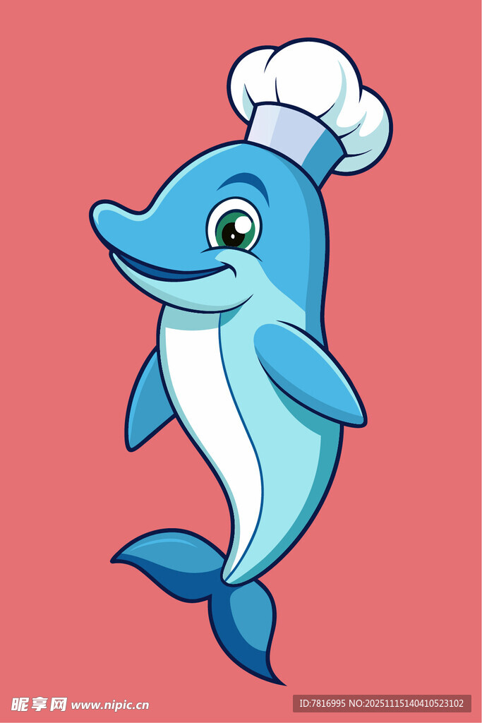 戴厨师帽的可爱小海豚