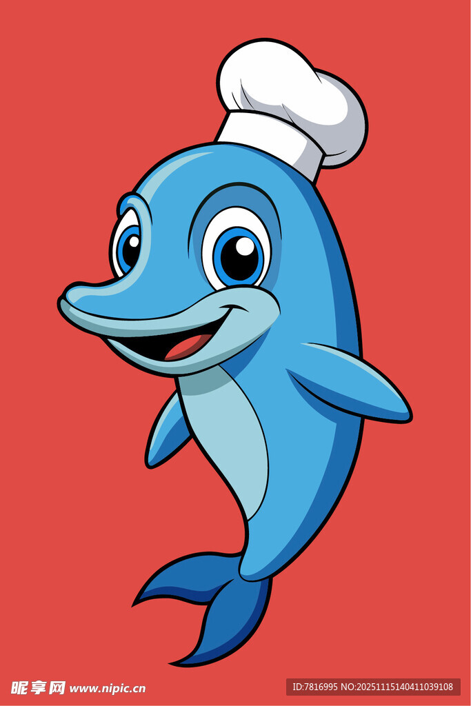 戴厨师帽的可爱小海豚