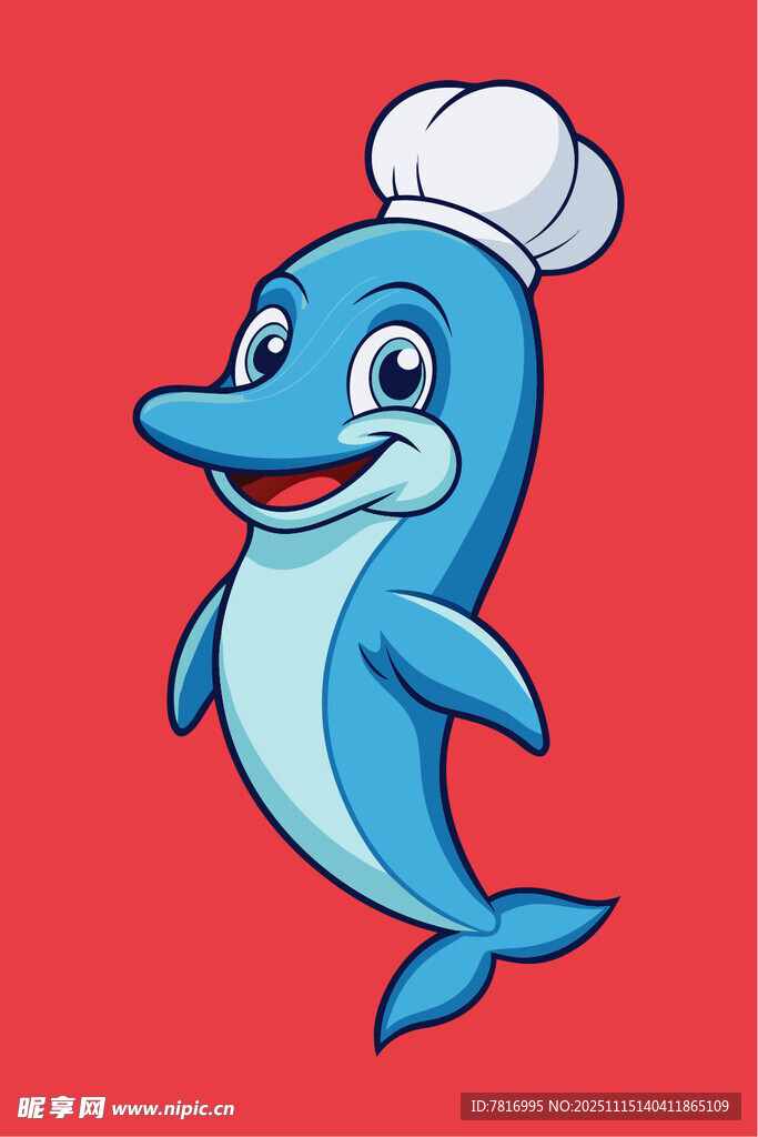 戴厨师帽的可爱小海豚