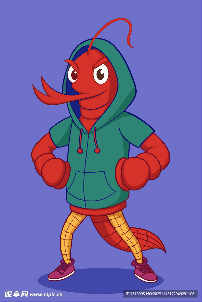 穿绿衣的卡通龙虾形象