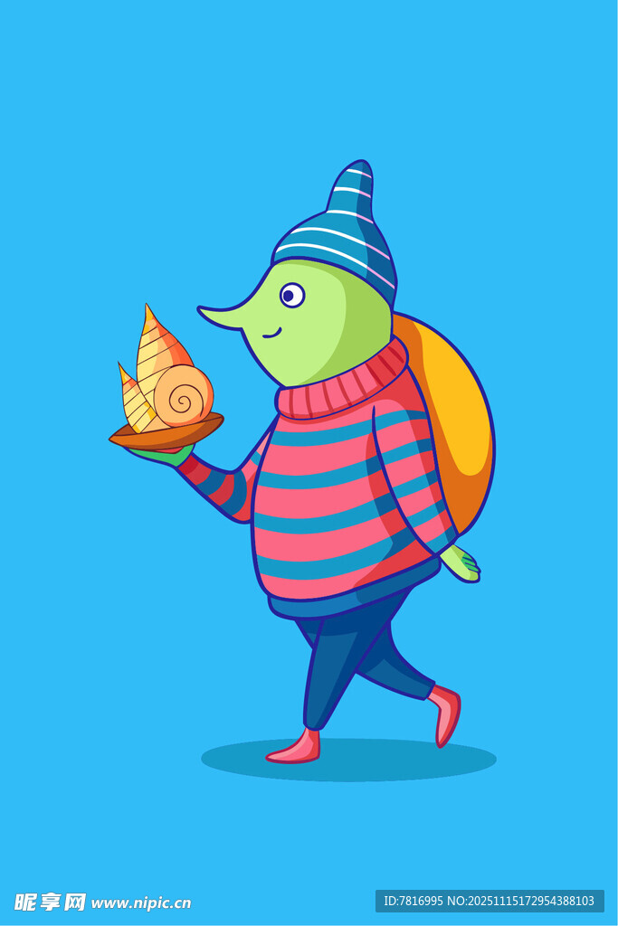 背着包的卡通角色手拿披萨