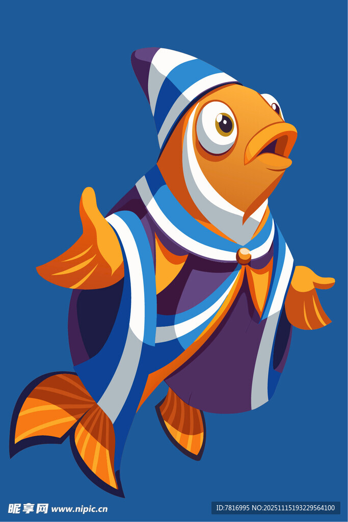 戴帽金鱼卡通形象