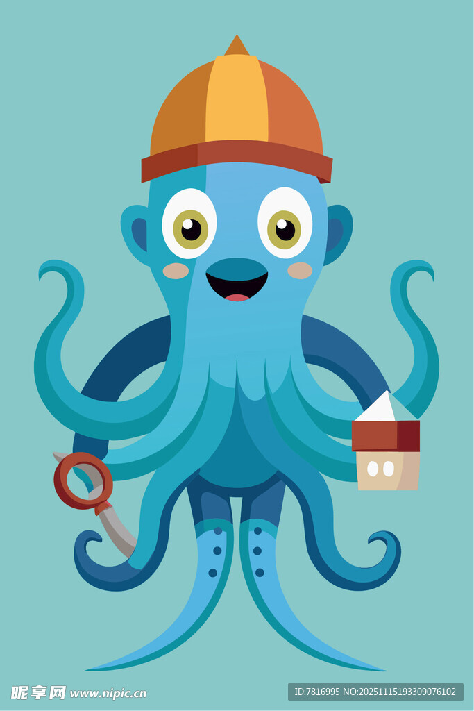 章鱼工人形象手持工具