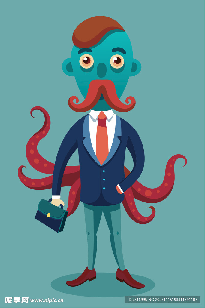 章鱼商人形象插画