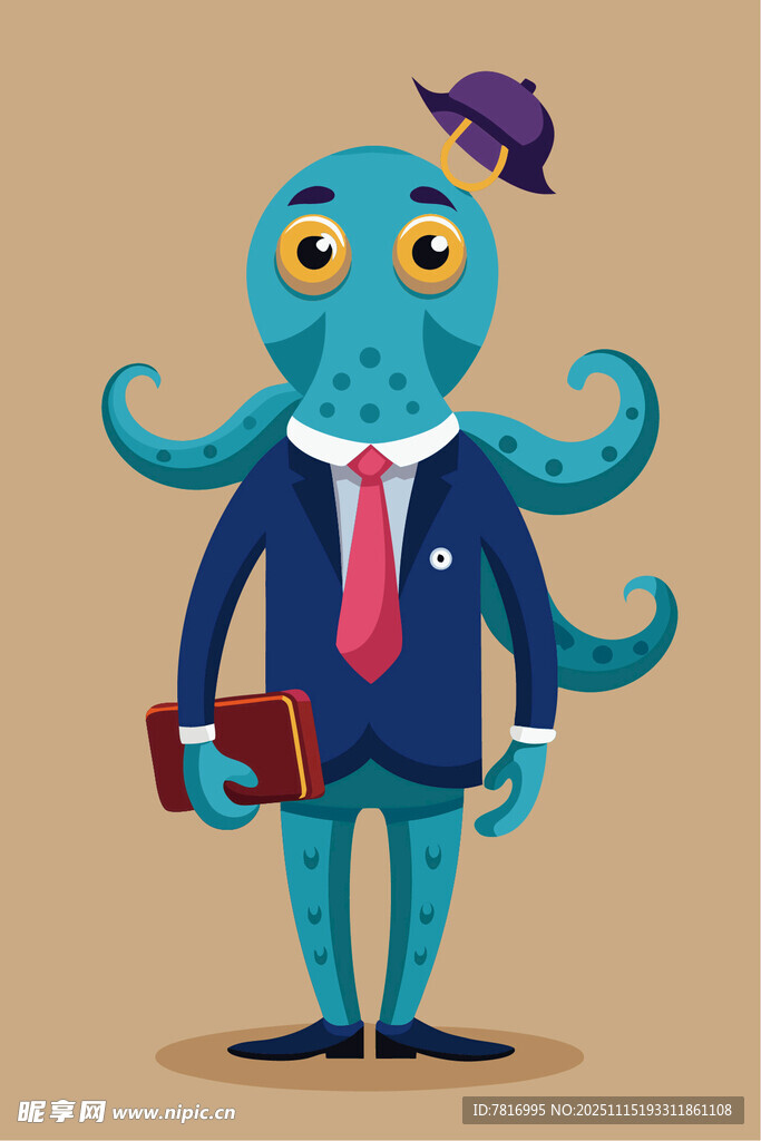 穿西装的章鱼商务形象