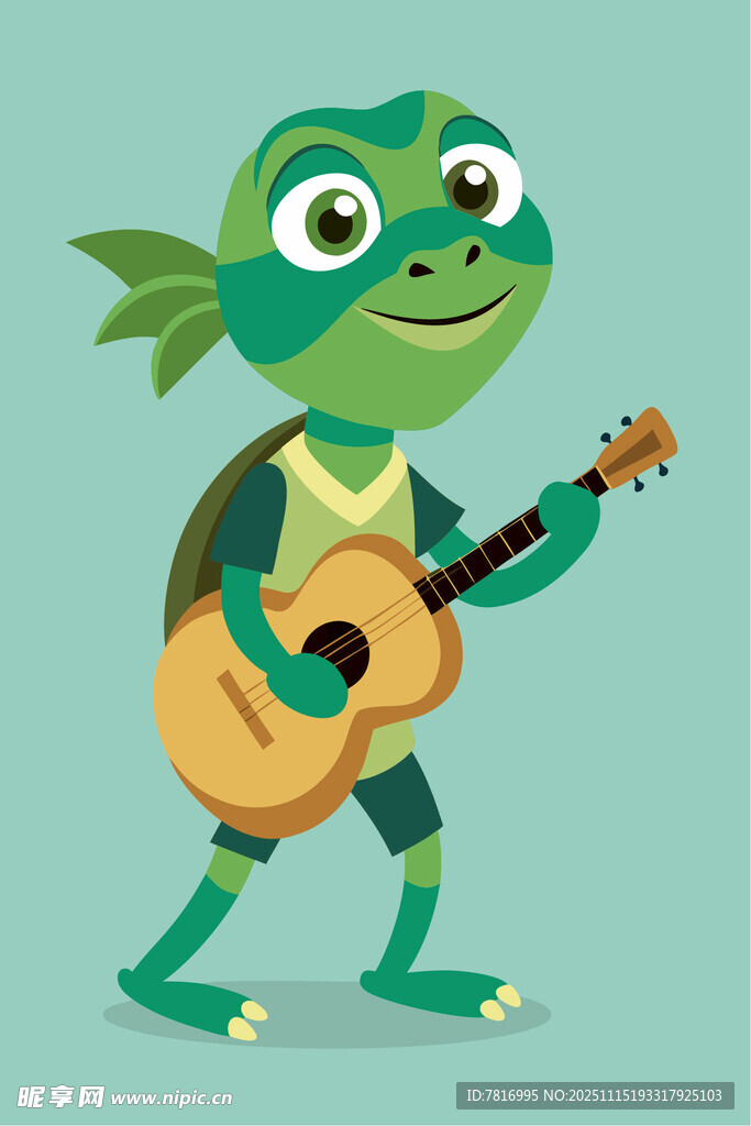 弹吉他的可爱绿乌龟