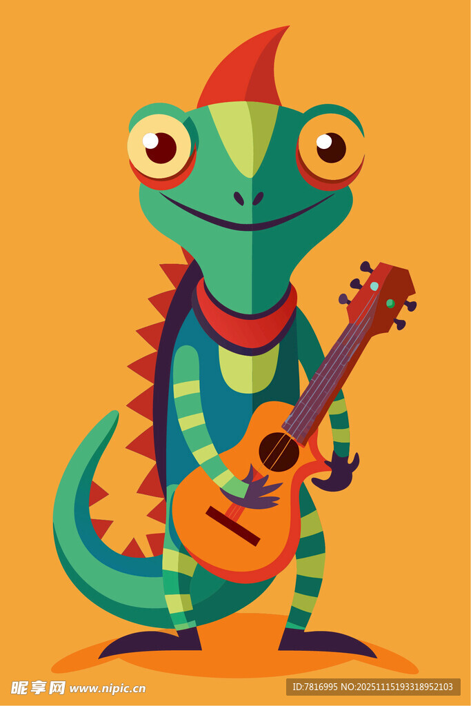 弹吉他的彩色蜥蜴