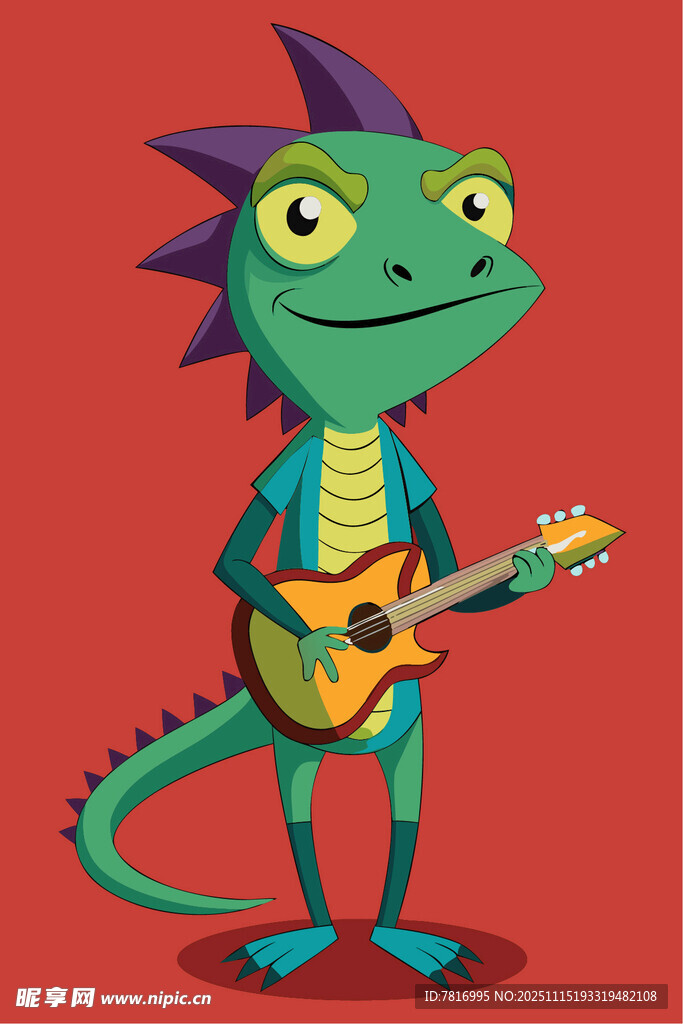 弹吉他的卡通蜥蜴