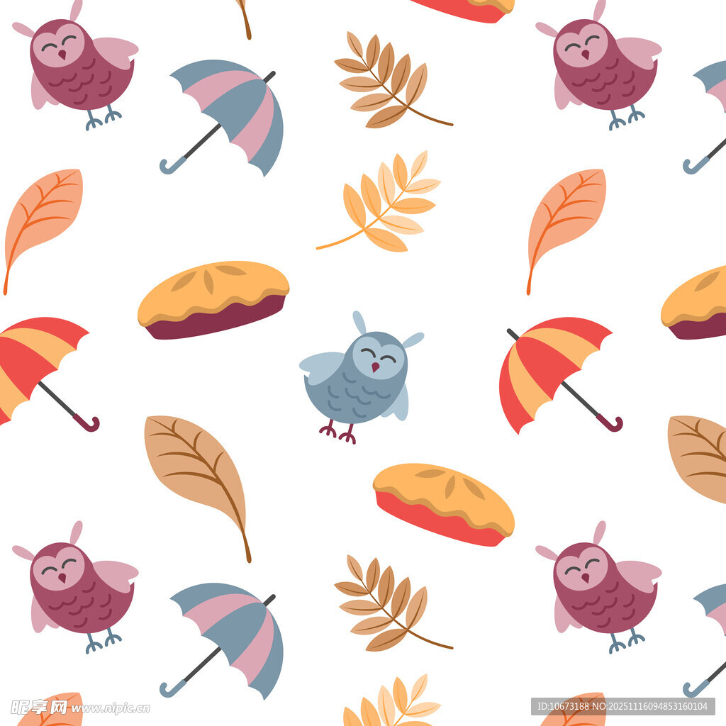动物与秋叶的可爱图案