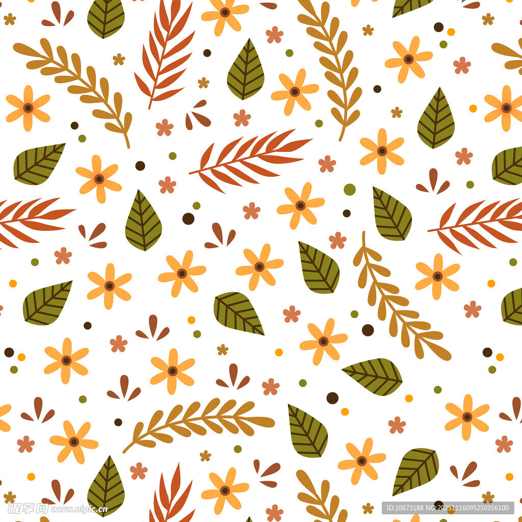 秋季花卉树叶无缝图案