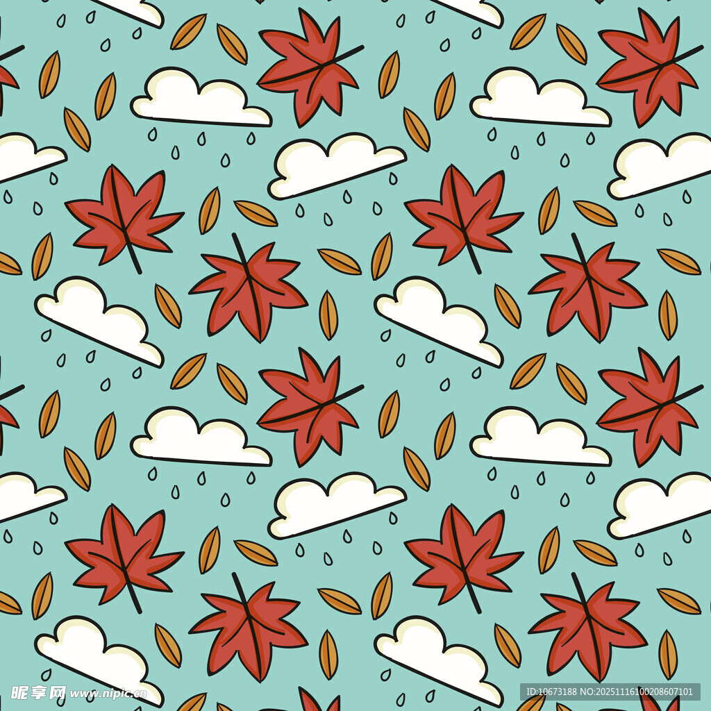 秋季枫叶云朵图案背景