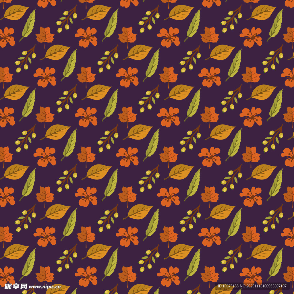 紫色底花卉叶子图案纹理