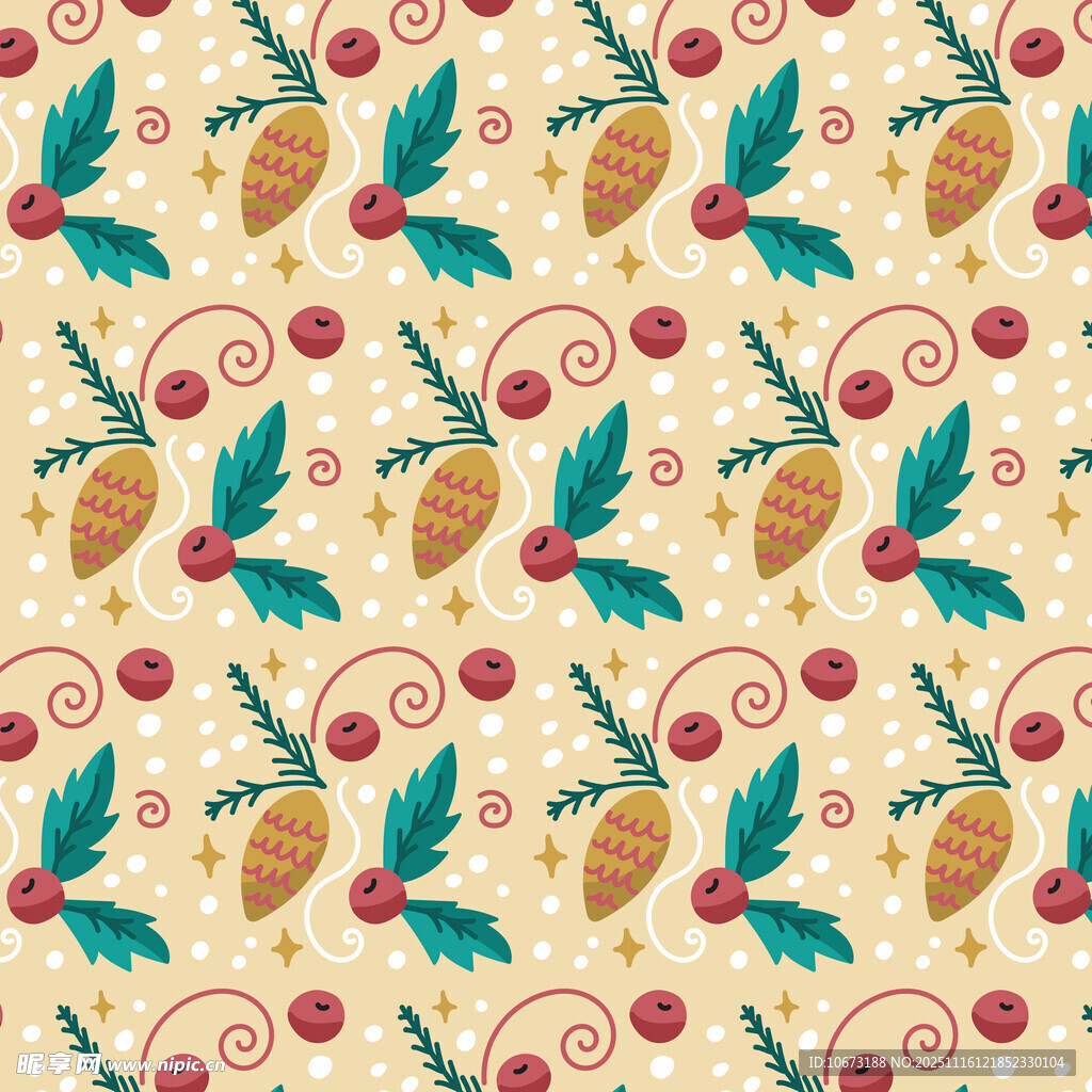 圣诞风松果浆果图案背景