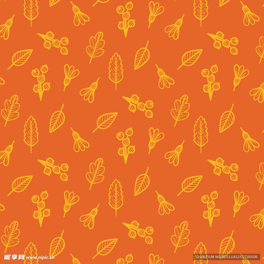 橙色植物图案无缝背景图