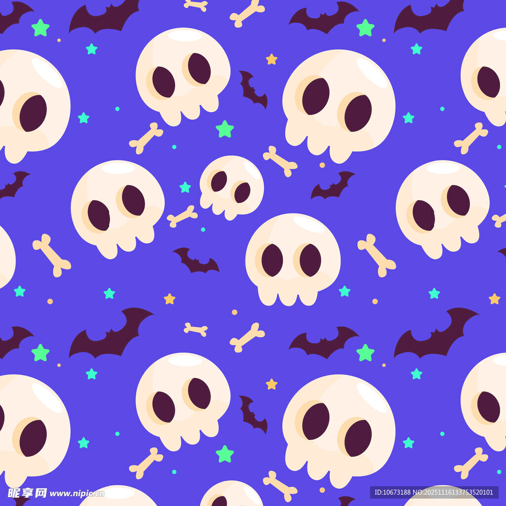 紫色骷髅蝙蝠万圣节图案
