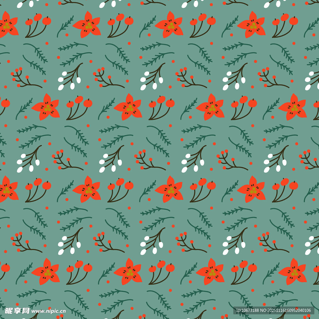 绿叶红花植物图案背景