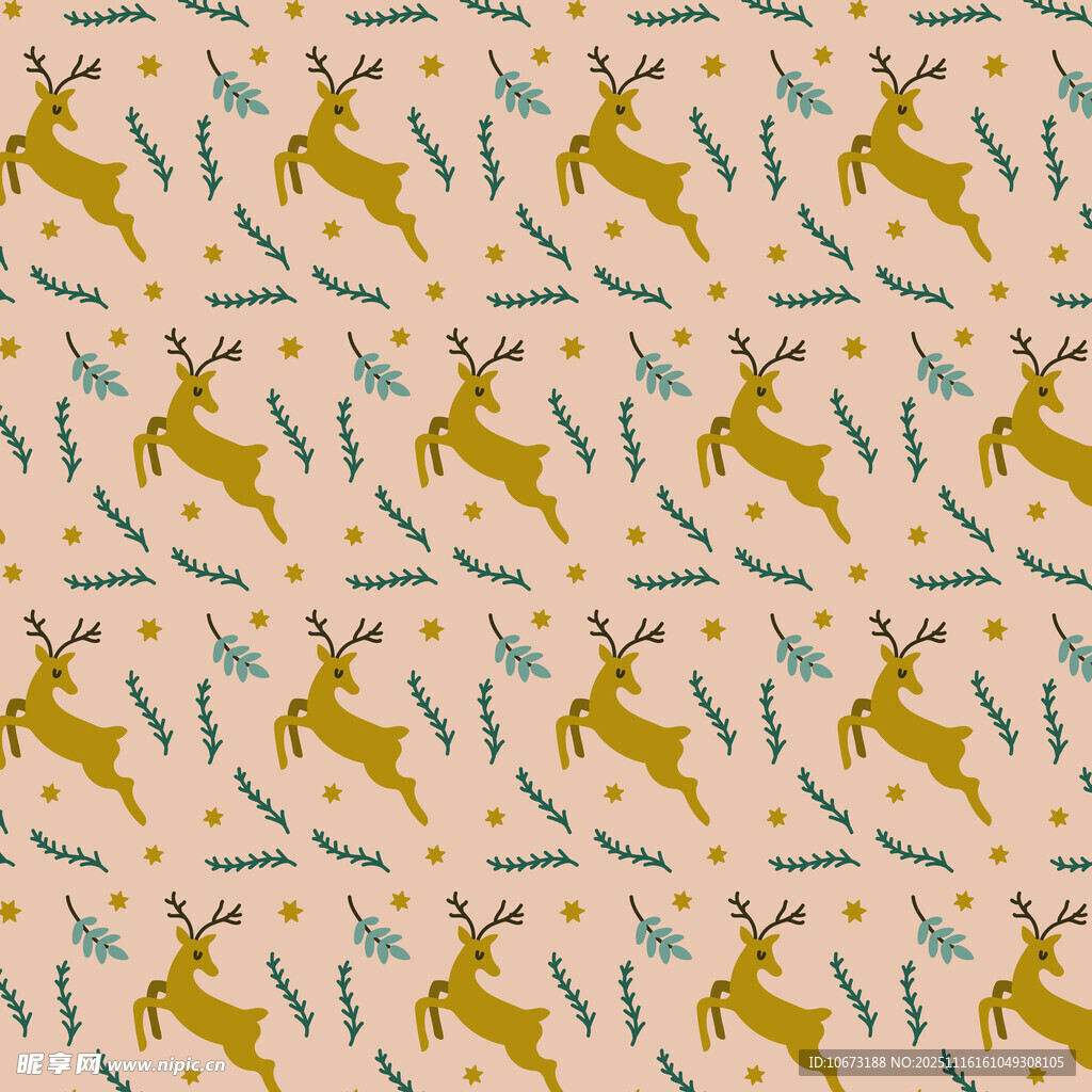 复古风小鹿花卉图案背景